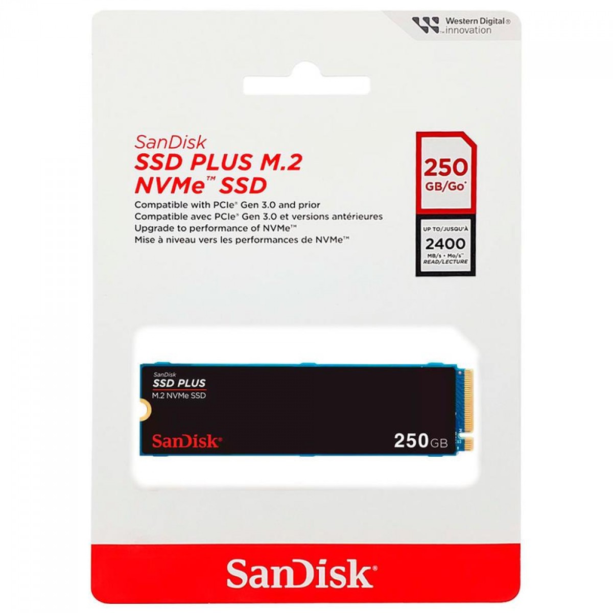 SSD SanDisk Plus, 250GB, M.2 NVMe PCIe 3.0, Leitura 2400MBs e Gravação 1500MBs, SDSSDA3N-250G-G26
