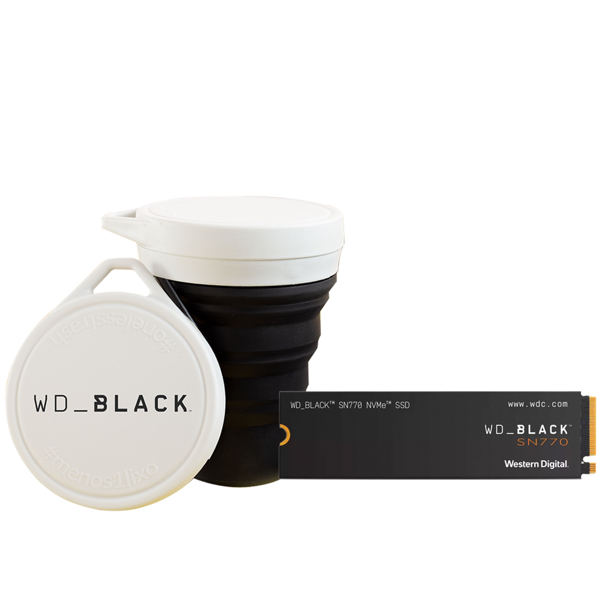 SSD WD Black SN770 500GB, M.2 2280, NVMe, Leitura 5000MBs e Gravação 4000MBs + Copo WD_Black