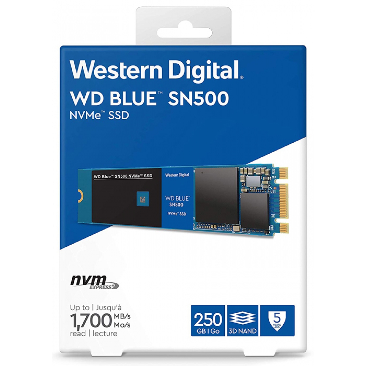 SSD WD Blue SN500 250GB, M.2 2280, Leitura 1.700MBs e Gravação 1.300MBs, WDS250G1B0C