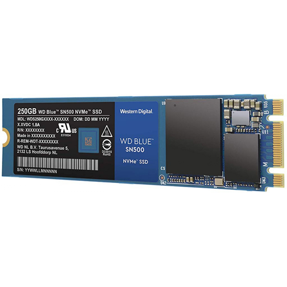 SSD WD Blue SN500 250GB, M.2 2280, Leitura 1.700MBs e Gravação 1.300MBs, WDS250G1B0C