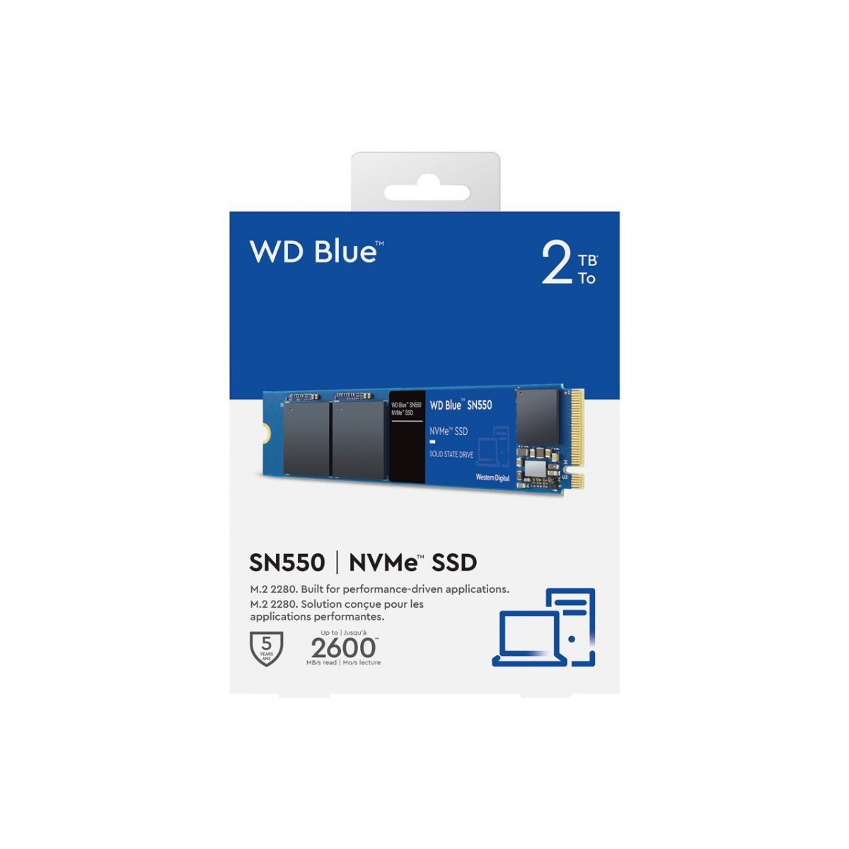 SSD WD Blue SN550 NVMe M.2, 2TB, PCI-Express 3.0 3D NAND, Leitura 2600MBs e Gravação 1800MBs, WDS200T2B0C