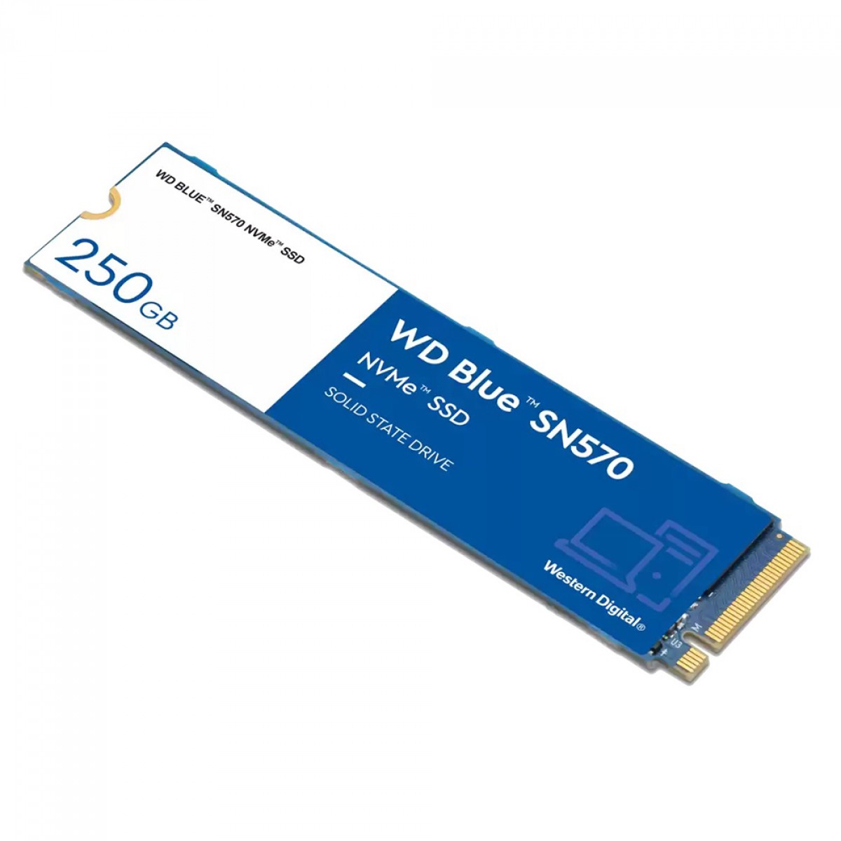 SSD WD Blue SN570 NVMe M.2, 250GB,  PCIe Gen3 x4, NVMe v1.4, Leitura 3300MBs e Gravação 1200MBs, WDS250G3B0C