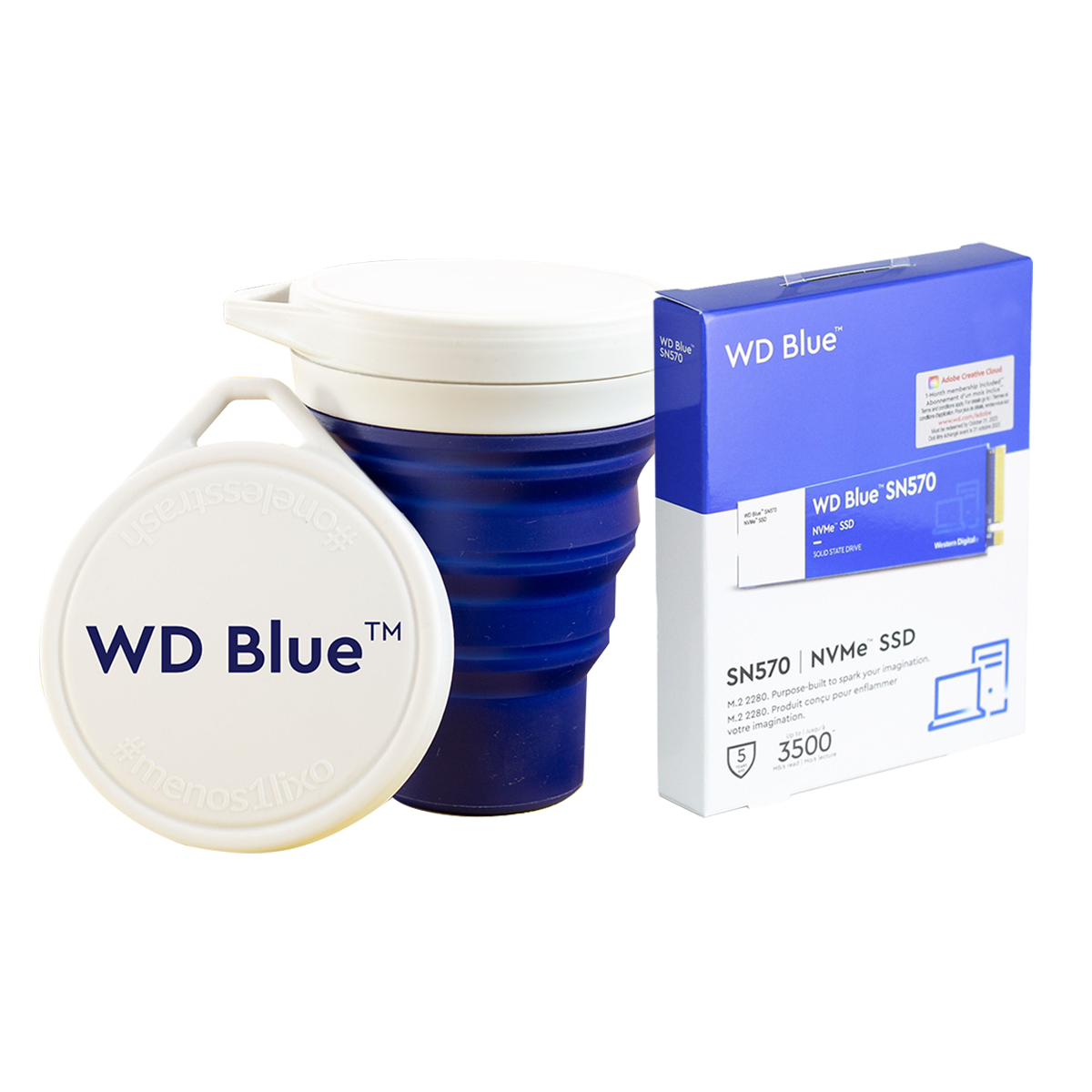 SSD WD Blue SN570 NVMe M.2, 500GB, Leitura 3500MBs e Gravação 2300MBs + Copo WD Blue