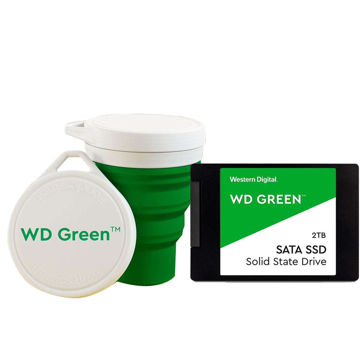 SSD WD Green 2TB, Sata III, Leitura 545MBs e Gravação 460MBs + Copo WD Green