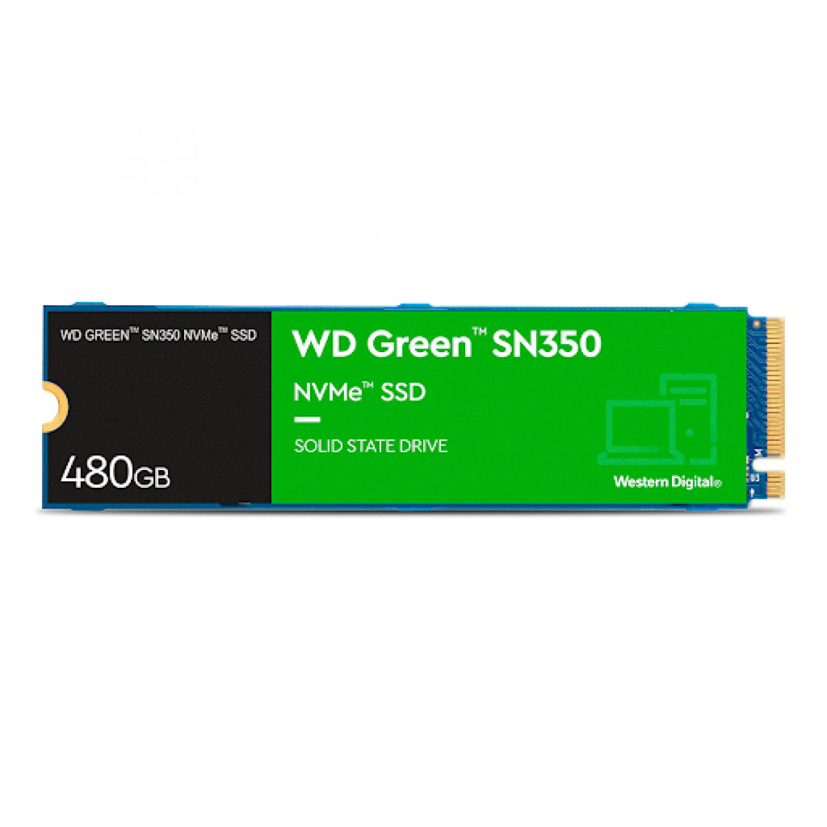 SSD WD Green SN350, 480GB, M.2 NVMe, Leitura 2400MB/s e Gravação 1650MB/s, WDS480G2G0C