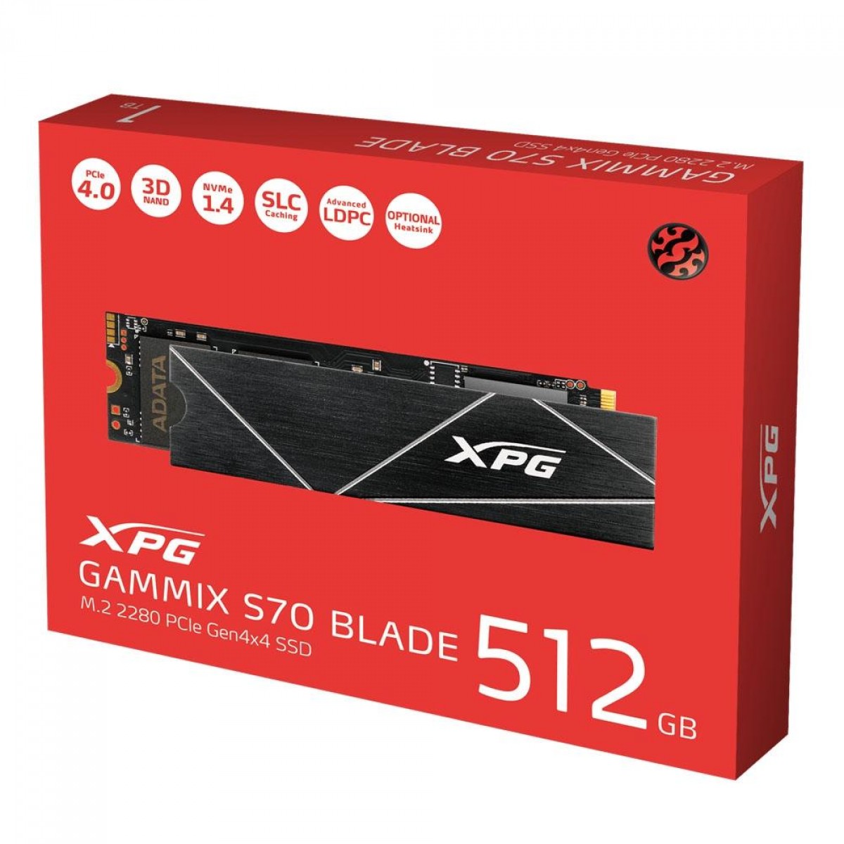 SSD XPG GAMMMIX S70 BLADE 512GB, M.2 2280 NVMe, Leitura 7200MBs e Gravação 2600MBs, AGAMMIXS70B-512G-CS
