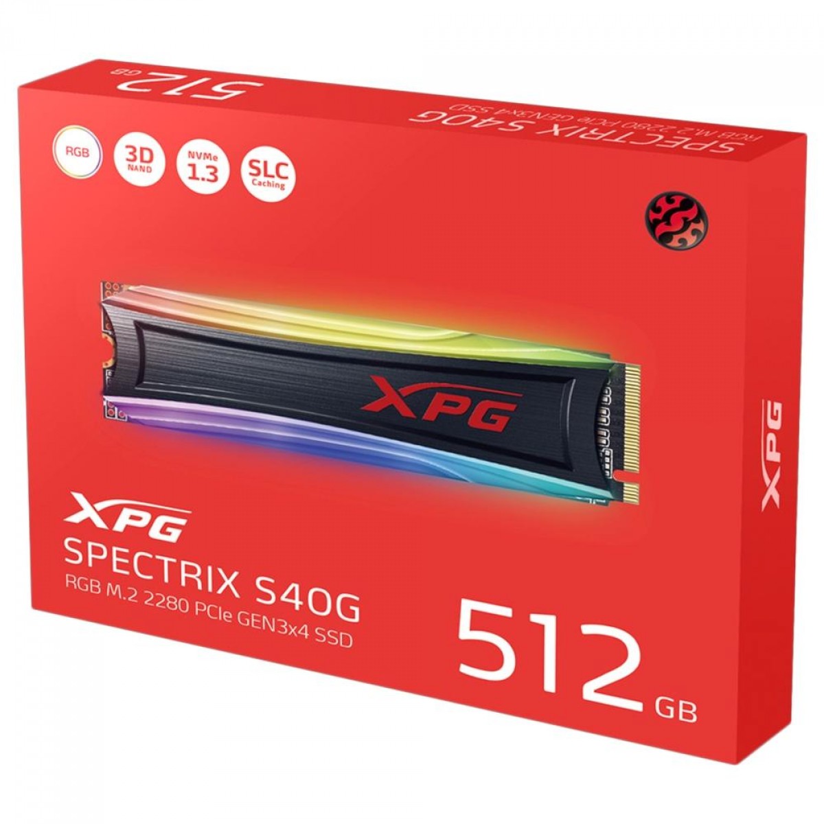 SSD XPG Spectrix S40G RGB, 512GB, M.2 2280, NVMe, Leitura: 3500MBs e Gravação: 1900MBs, AS40G-512GT-C