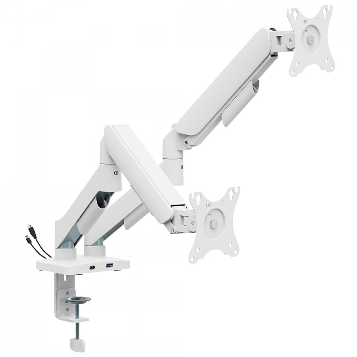 Suporte de Mesa Bluecase Ergo Flexy, Articulado, Com Conectores USB, Para Dois Monitores de 17" a 32", Branco, BSMTS02U-1WBX