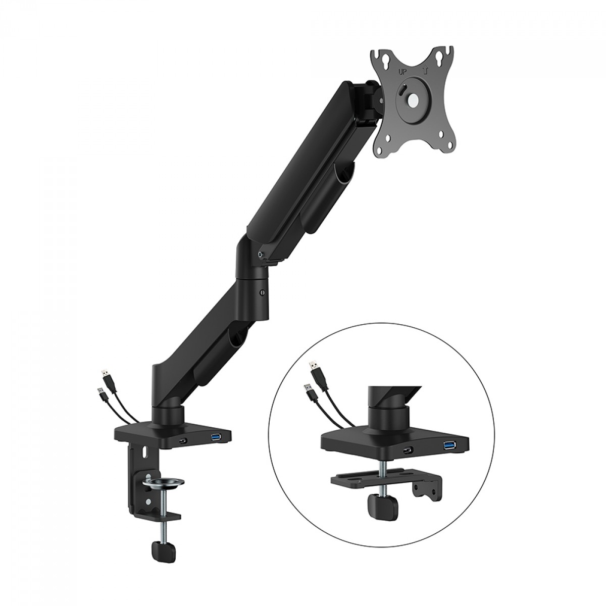 Suporte de Mesa Bluecase Ergo Flexy, Articulado, Com Conectores USB, Para Monitores de 17" a 32", Preto, BSMTS01U-1BBX