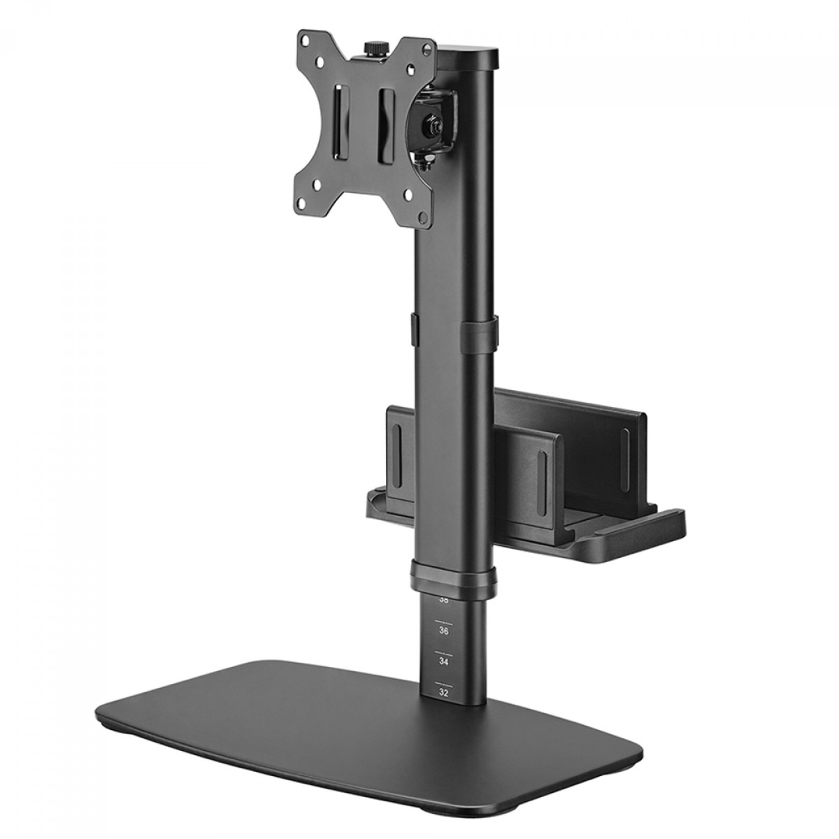 Suporte de Mesa Bluecase, Pedestal Ajustável, Com Suporte Para Mini PC, Compatível com Monitores de 17" a 27", BSFS01-1BBX