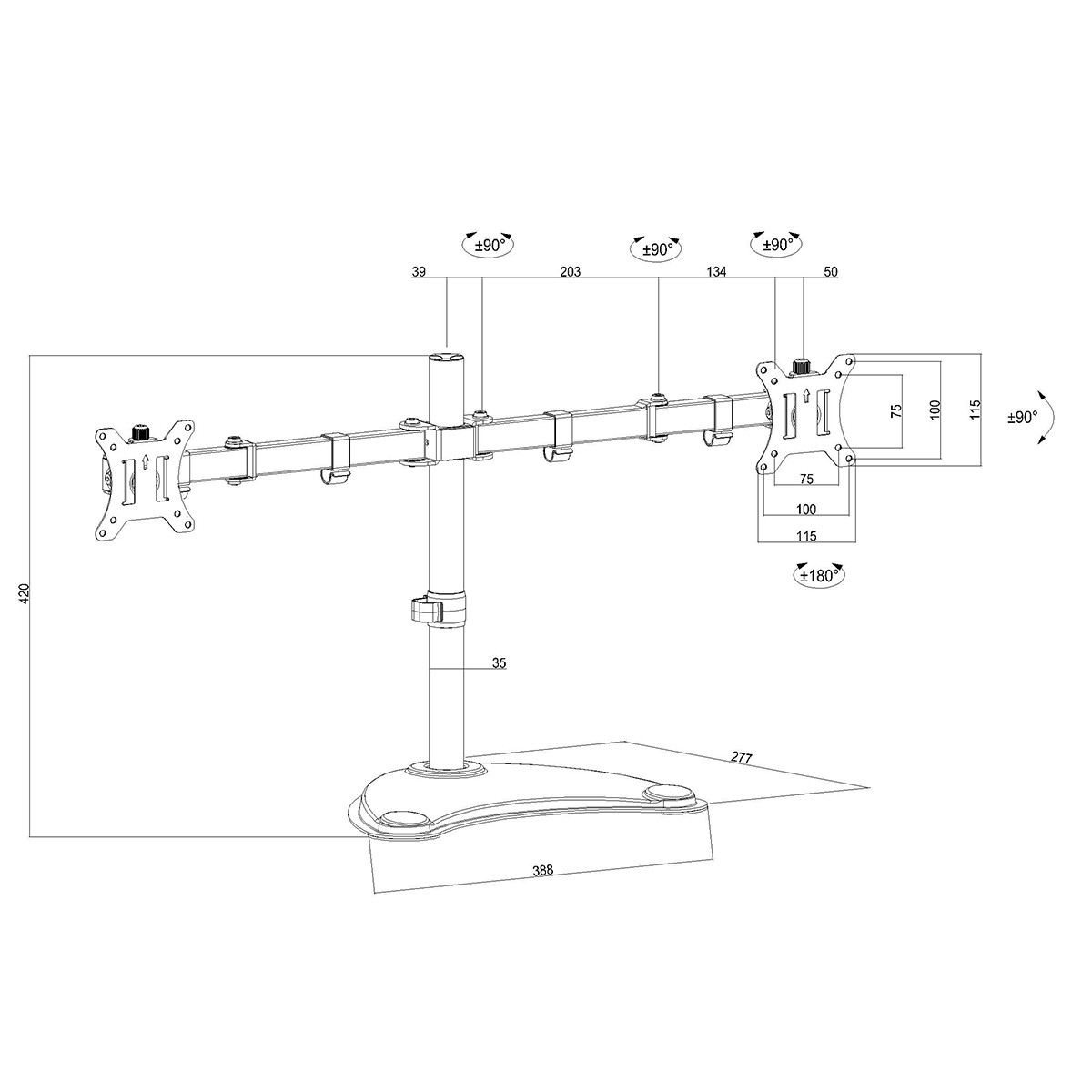 Suporte de Mesa Dr. Office Titan B20, Articulado, Ergonômico, Para 2 Monitores de Até 32 Pol, DR-MA-B20S2M8K32INN10BN