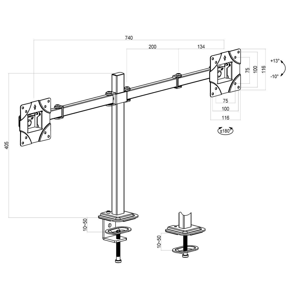 Suporte de Mesa Dr. Office Titan D10, Ergonômico, Para 2 Monitores de Até 32 Pol, DR-MA-D10T2M0K32INN10BN