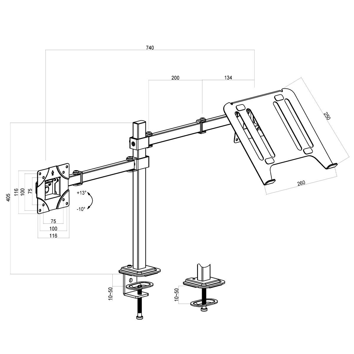 Suporte de Mesa Dr. Office Titan D25, Ergonômico, Para Monitor de Até 32 Pol E Notebook, DR-MA-D25T1M0K32IYN10BN