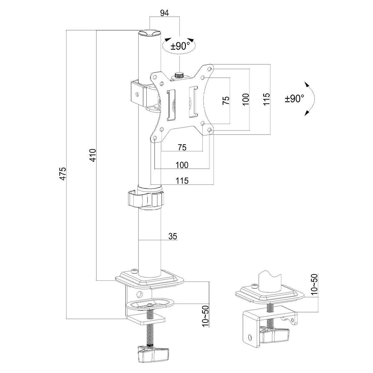 Suporte de Mesa Dr. Office Titan K15, Ergonômico, Para Monitores de 13 Até 32 Pol, DR-MA-K15T1M0K32INN10BN