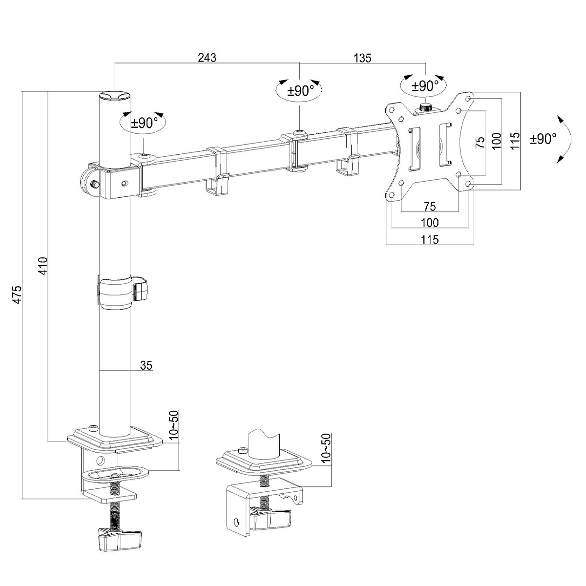 Suporte de Mesa Dr. Office Titan K20, Articulado, Ergonômico, Para Monitores de 13 Até 32 Pol, DR-MA-K20T1M0K32INN10BN