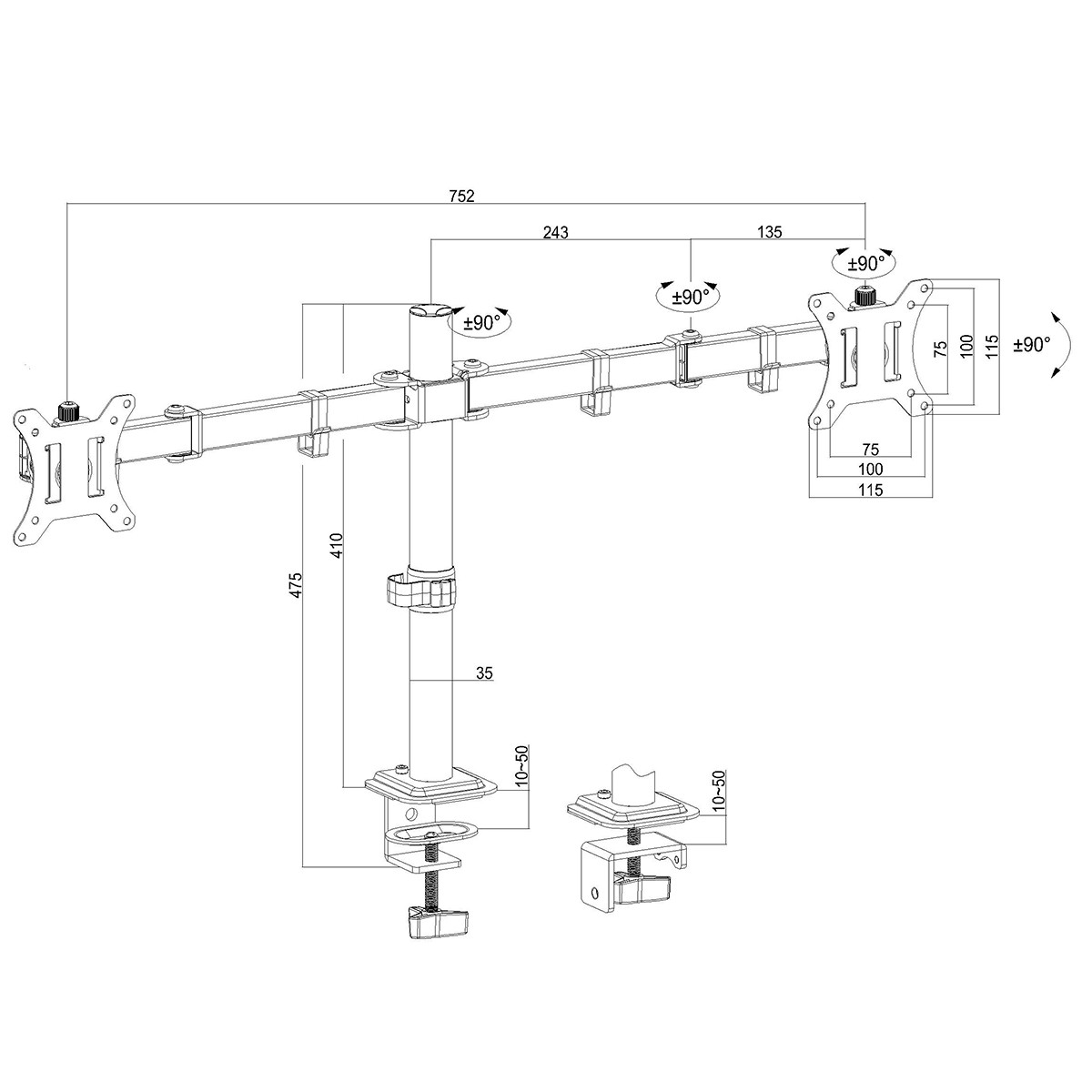 Suporte de Mesa Dr. Office Titan K25, Articulado, Ergonômico, Para 2 Monitores de Até 32 Pol, DR-MA-K25T2M0K32INN10BN