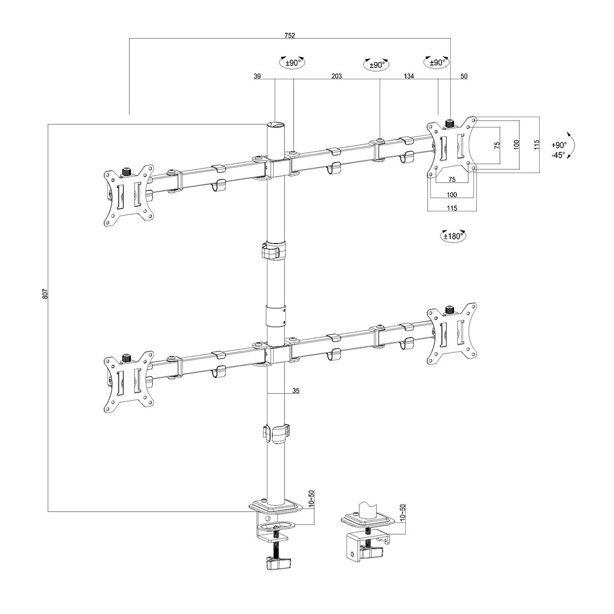 Suporte de Mesa Dr. Office Titan K40, Articulado, Ergonômico, Para 4 Monitores de Até 32 Pol, DR-MA-K40T4M0K32INN10BN