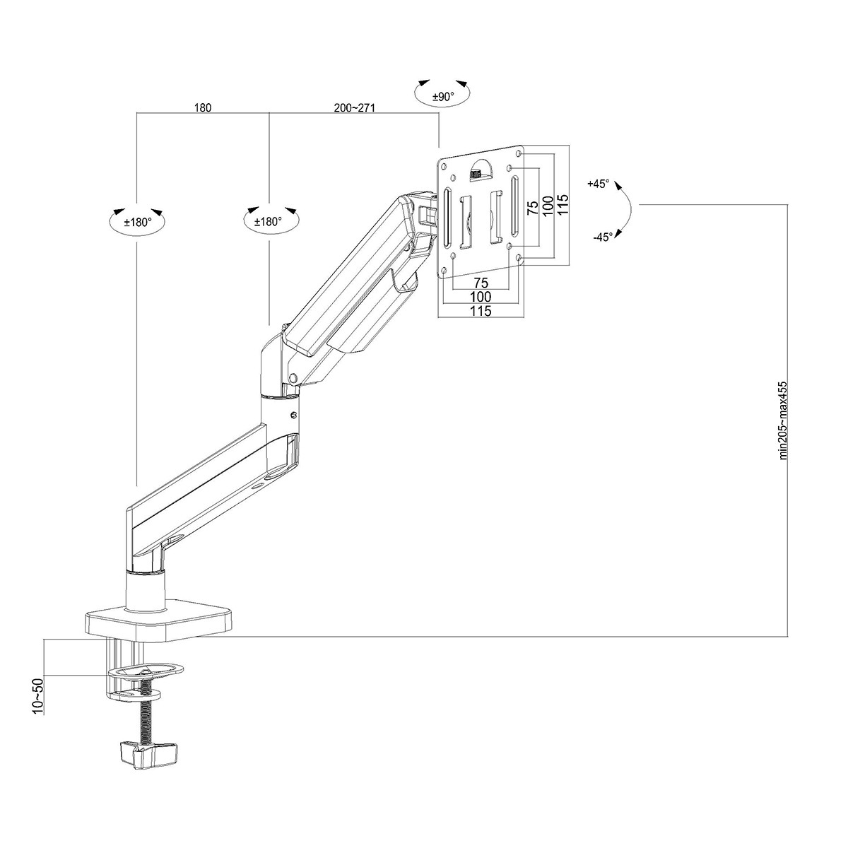 Suporte de Mesa Dr. Office Titan Z200, Articulado, Com Pistão, Para Monitores de Até 32 Pol, DR-MA-Z20T1M0K32INN10BN