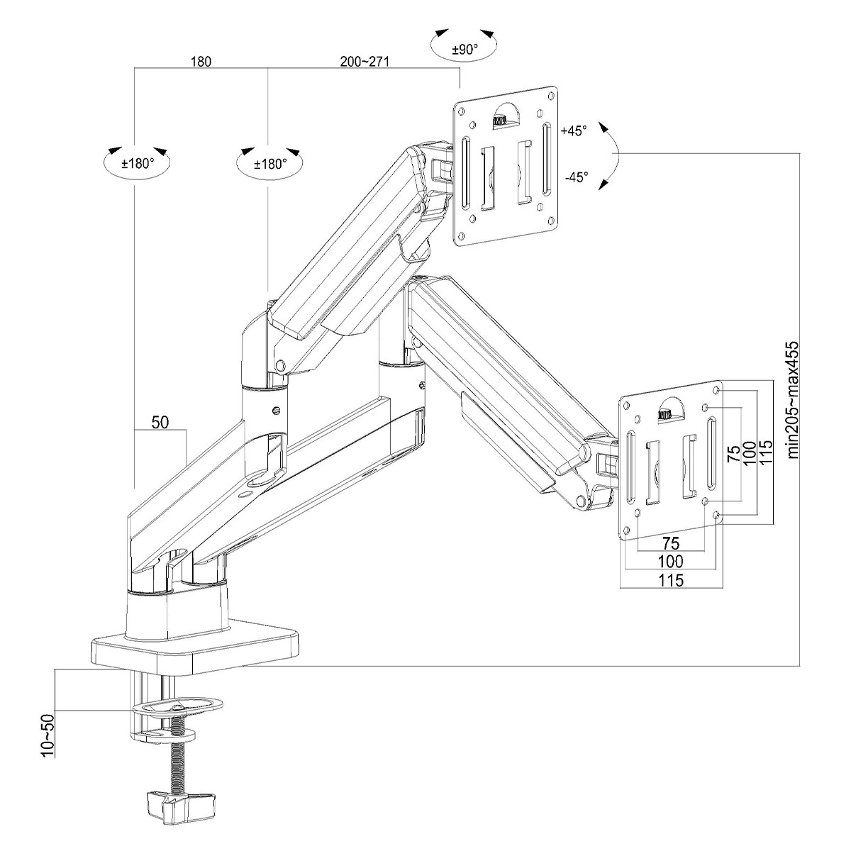 Suporte de Mesa Dr. Office Titan Z220, Articulado, Com Pistão, Para 2 Monitores de Até 32 Pol, DR-MA-Z22T2M0K32INN10BN