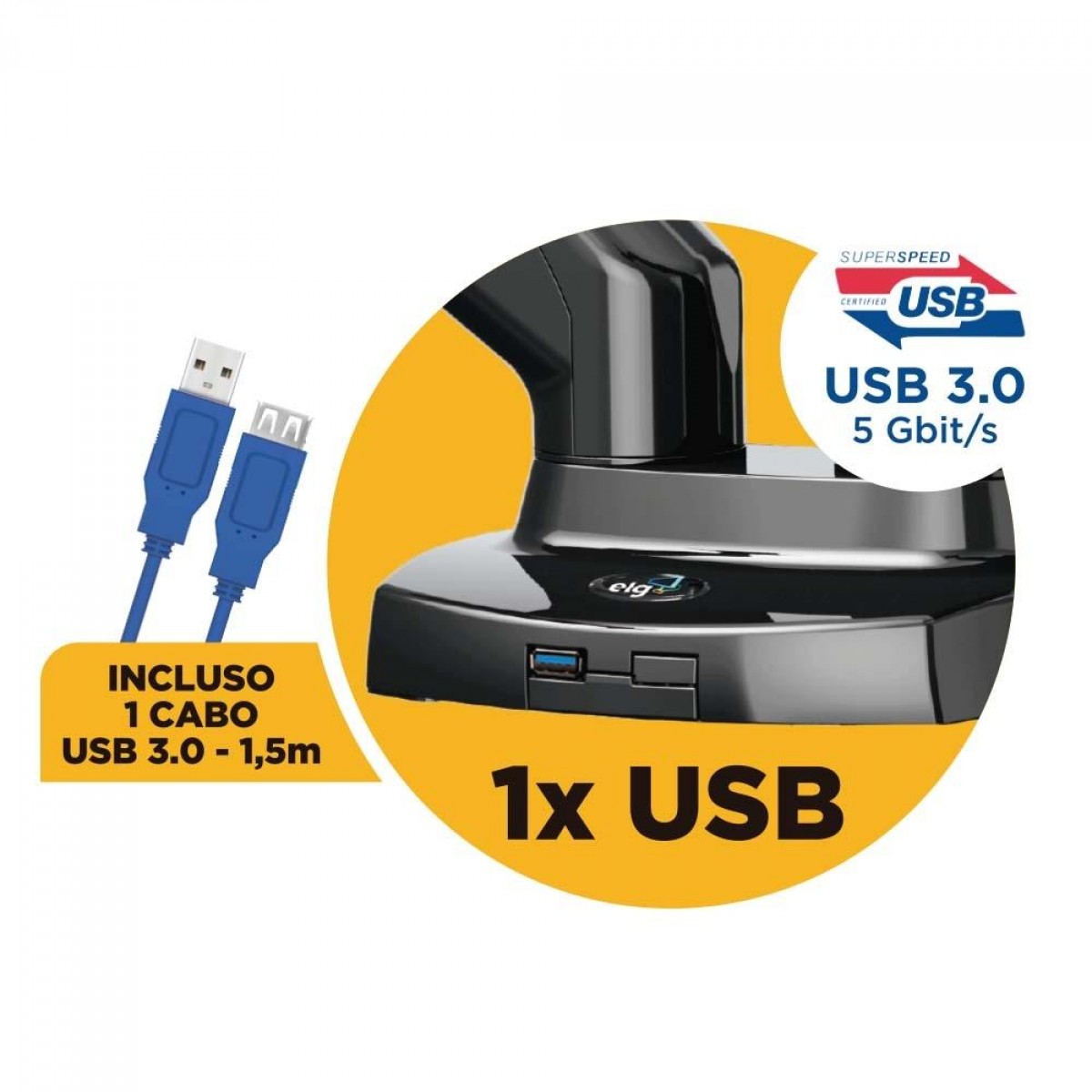 Suporte de Mesa ELG, Ergonômico, Articulado, Com Pistão, Para 2 Monitores de 17" a 35", F180USB