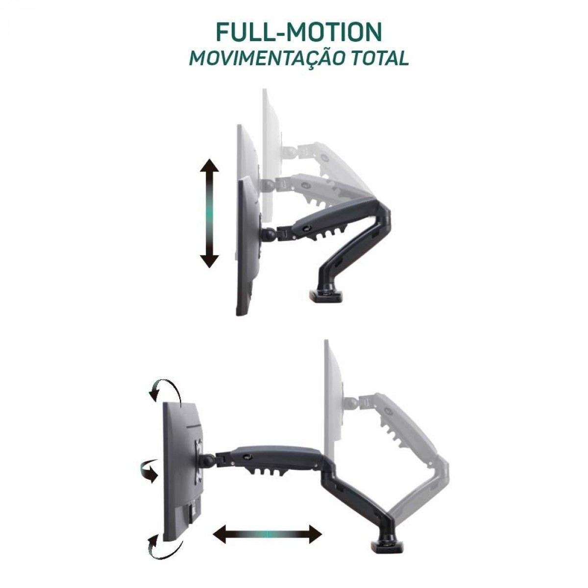 Suporte de Mesa ELG, Ergonômico, Articulado, Com Pistão, Para 2 Monitores de 17" a 35", F180USB