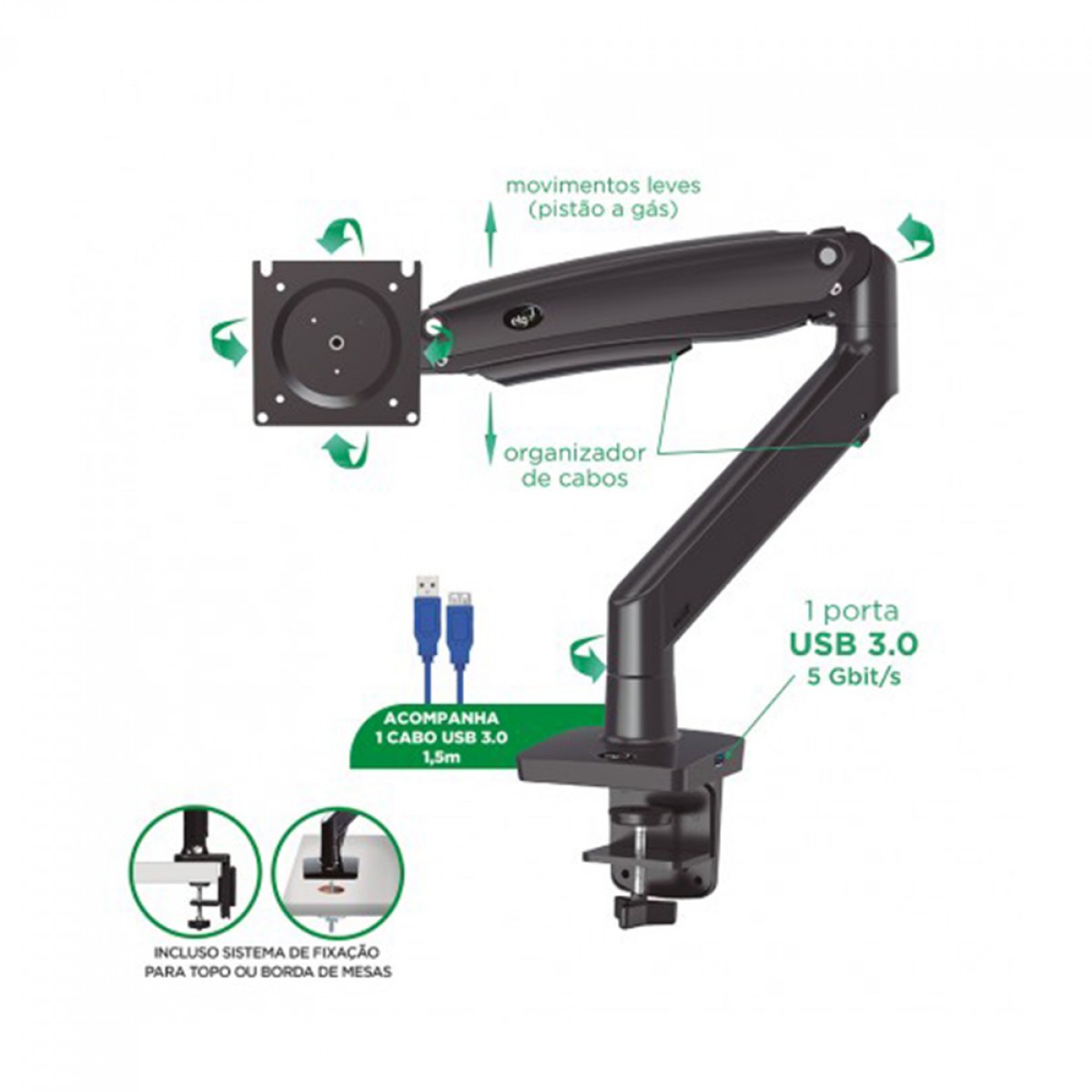 Suporte De Mesa Elg Ergonômico Articulado Com Pistão Para Monitores De 20 A 35 F100a 4107