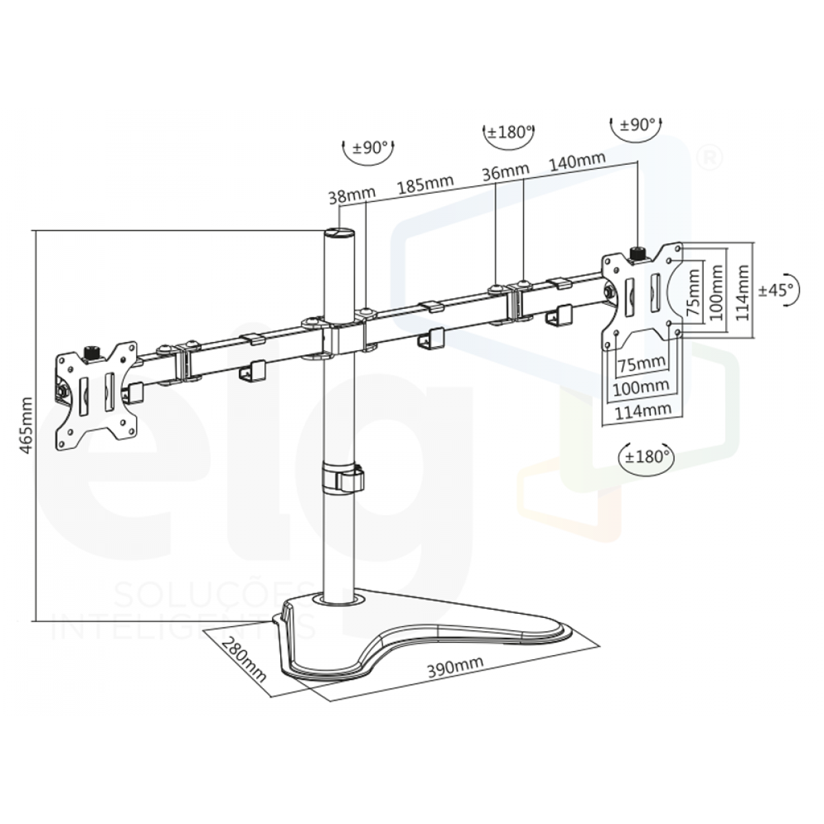Suporte de mesa Elg, Ergonômico, Articulado, Para 2 Monitores de 17" a 32", T1224N