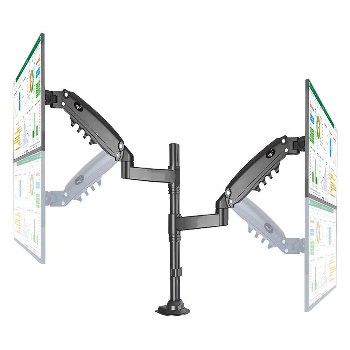 Suporte De Mesa Elg Ergonômico Multiarticulado Com Pistão Para 2 Monitores De 17 A 27 Fh160n 6660