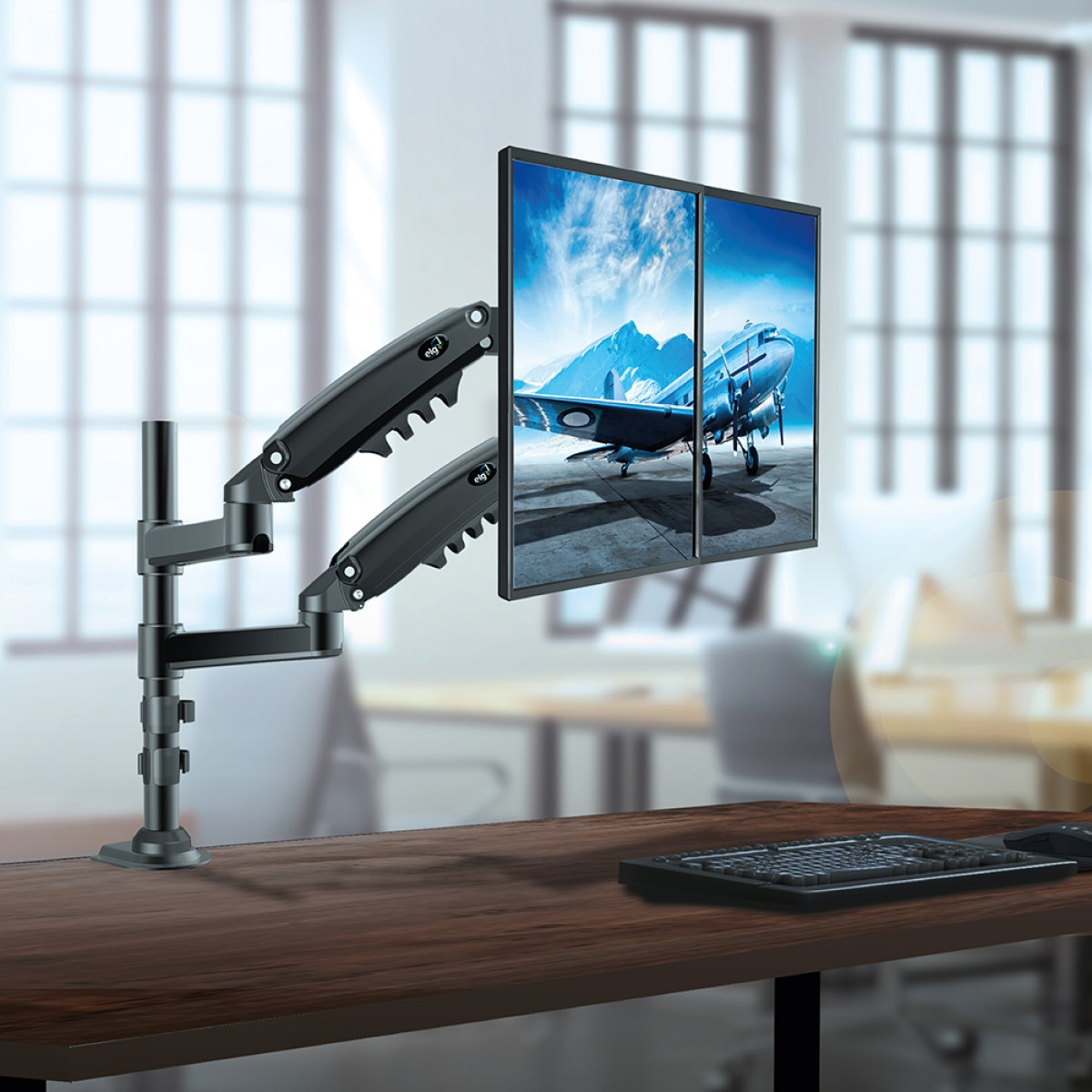 Suporte de Mesa ELG, Ergonômico, Multiarticulado, Com Pistão, Para 2 Monitores de 17" a 27", FH160N