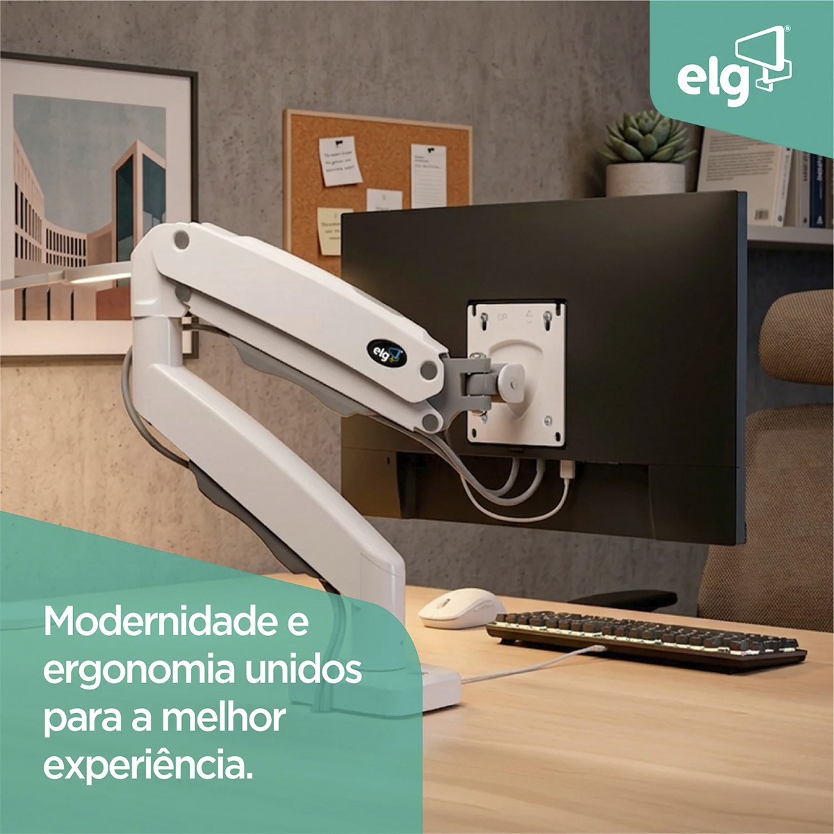 Suporte de Mesa ELG F80W, Articulado, Com Pistão, Para Monitores 17 Até 35 Pol, Branco - Open Box