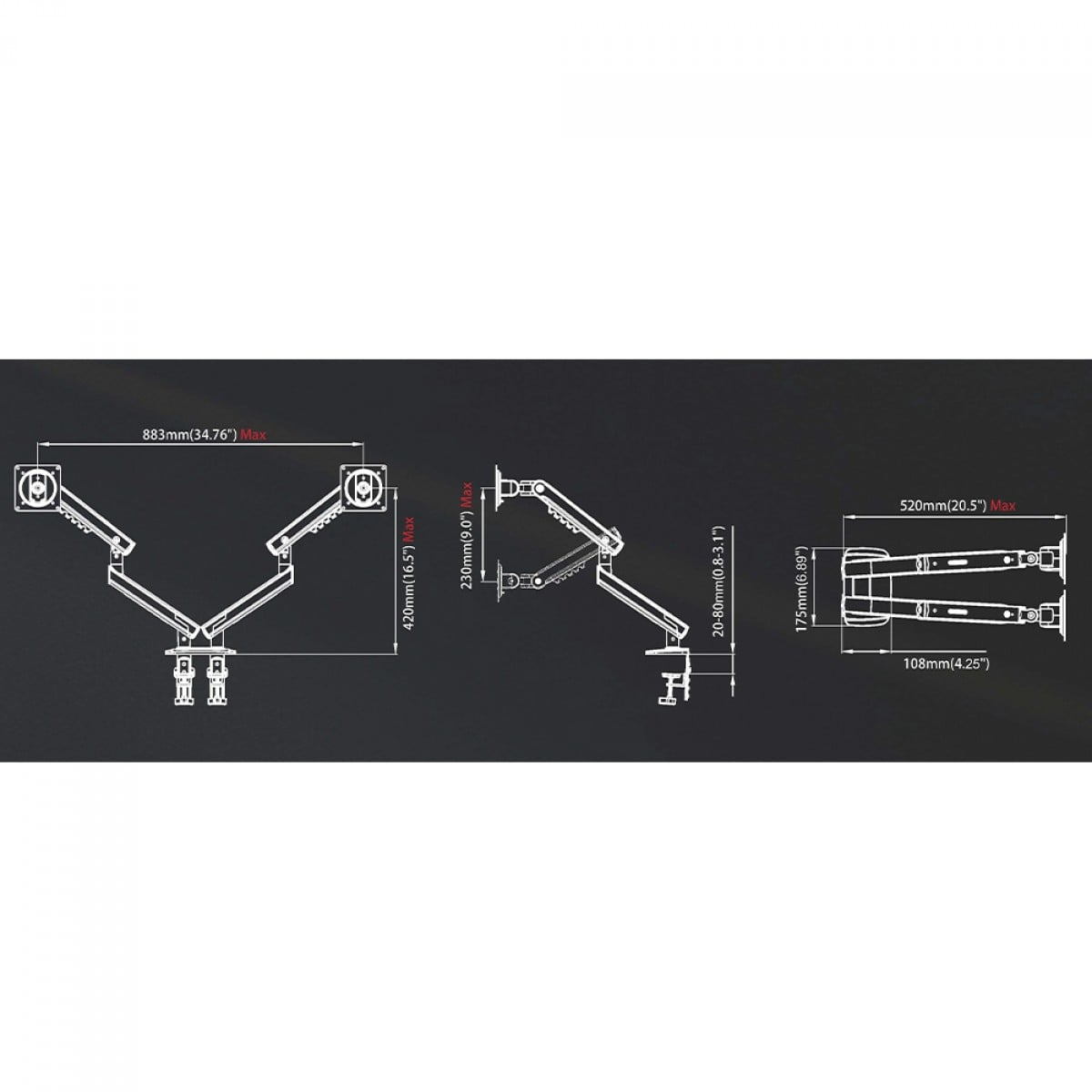 Suporte de Mesa Ergonômico North Bayou Dual Arm A5-C, Articulado, Para 2 Monitores de 17 Até 32 Pol, Preto