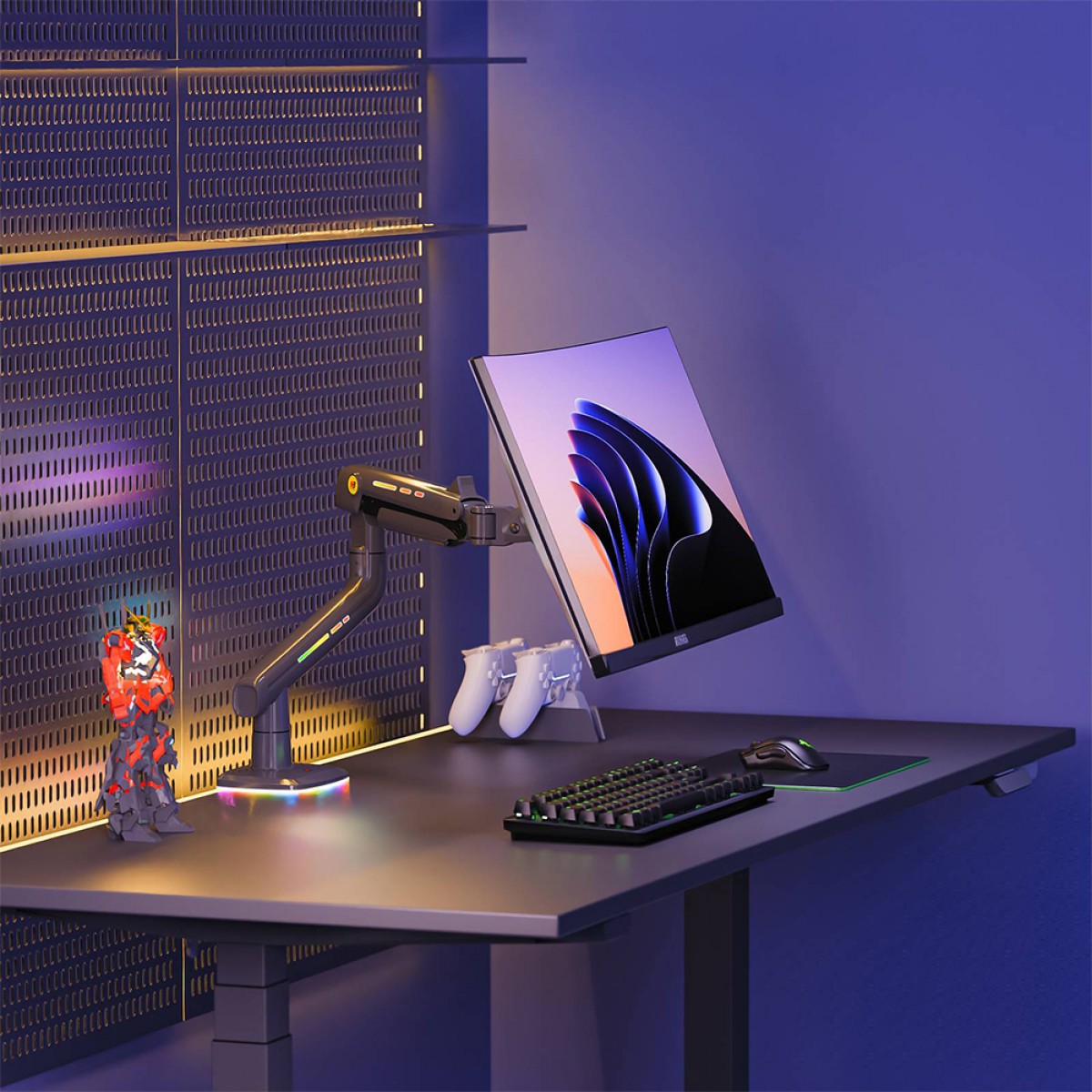 Suporte de Mesa Ergonômico North Bayou F5-G, RGB, Articulado, Para Monitores de 32 Até 60 Pol, Preto