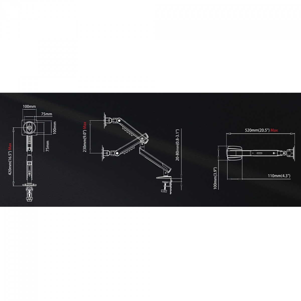 Suporte de Mesa Ergonômico North Bayou Single Arm A5-B, Articulado, Para Monitores 17 Até 32 Pol, Preto