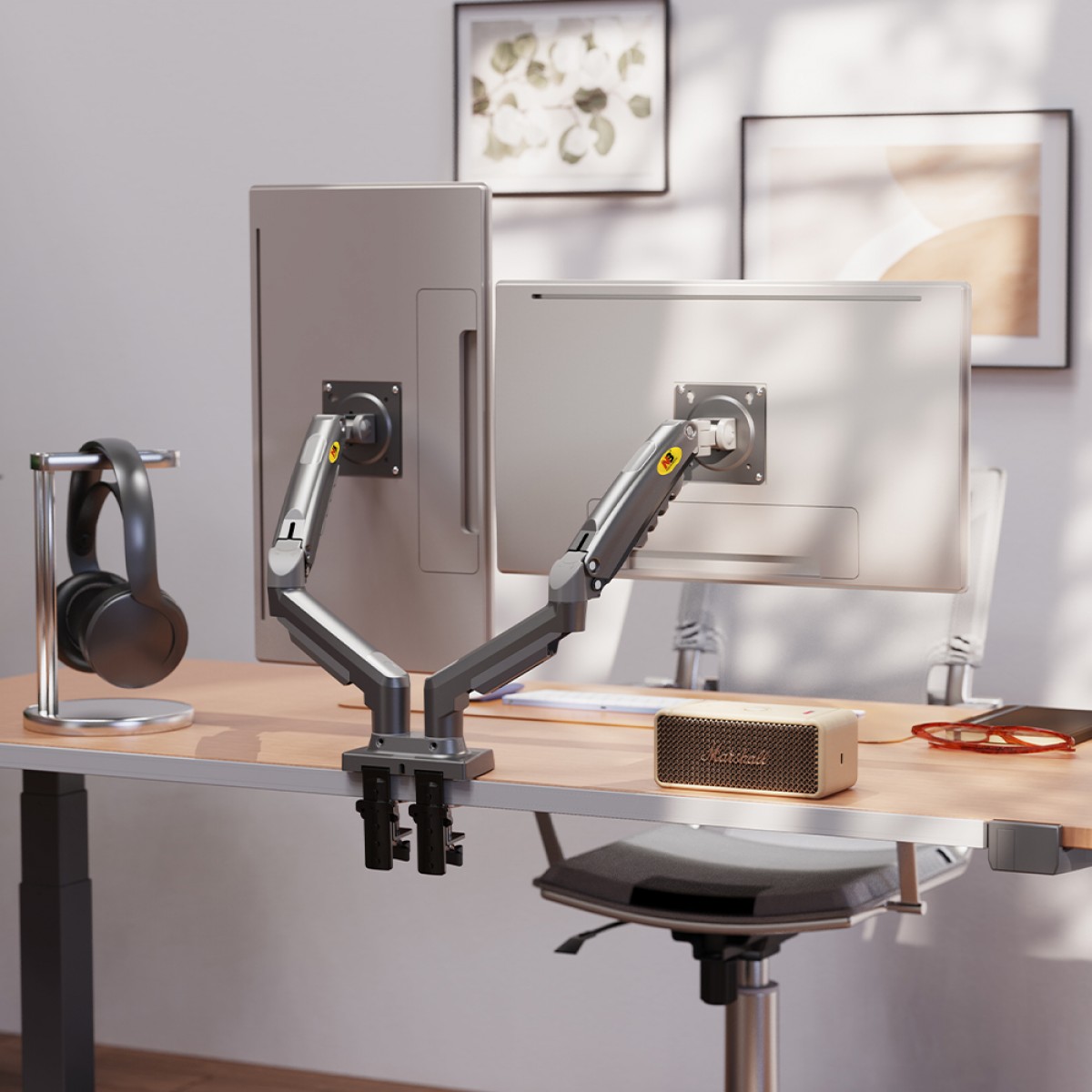 Suporte de Mesa North Bayou F160, Articulado, Com Pistão, Para 2 Monitores 17 Até 27 Pol, Preto