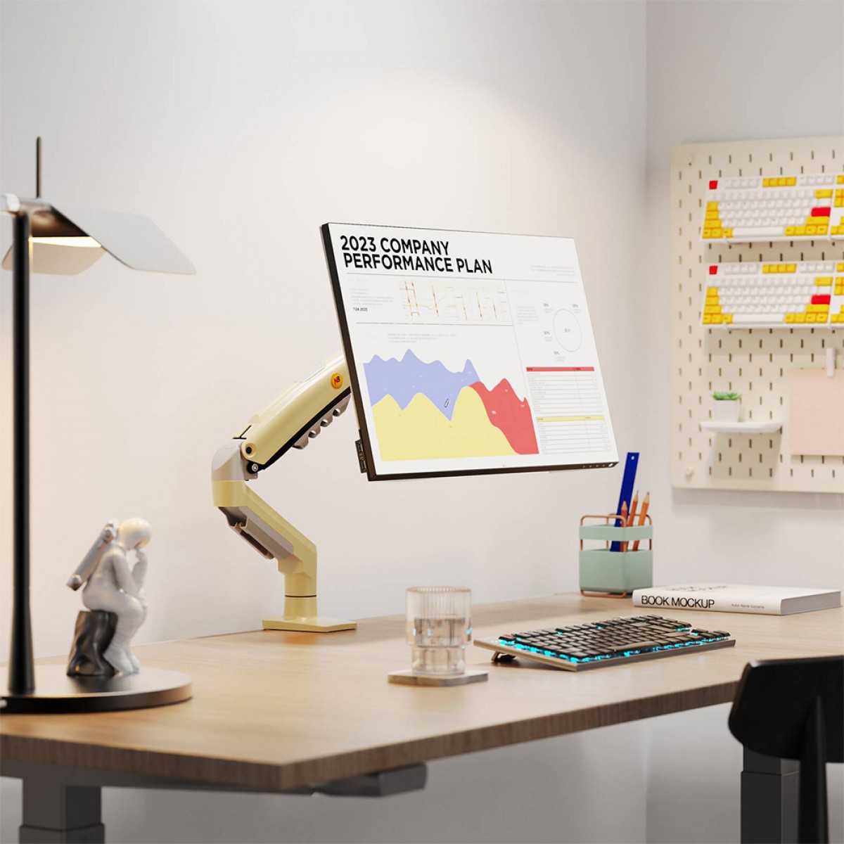 Suporte de Mesa North Bayou F80, Articulado, Com Pistão, Para Monitores 17 Até 30 Pol, Amarelo