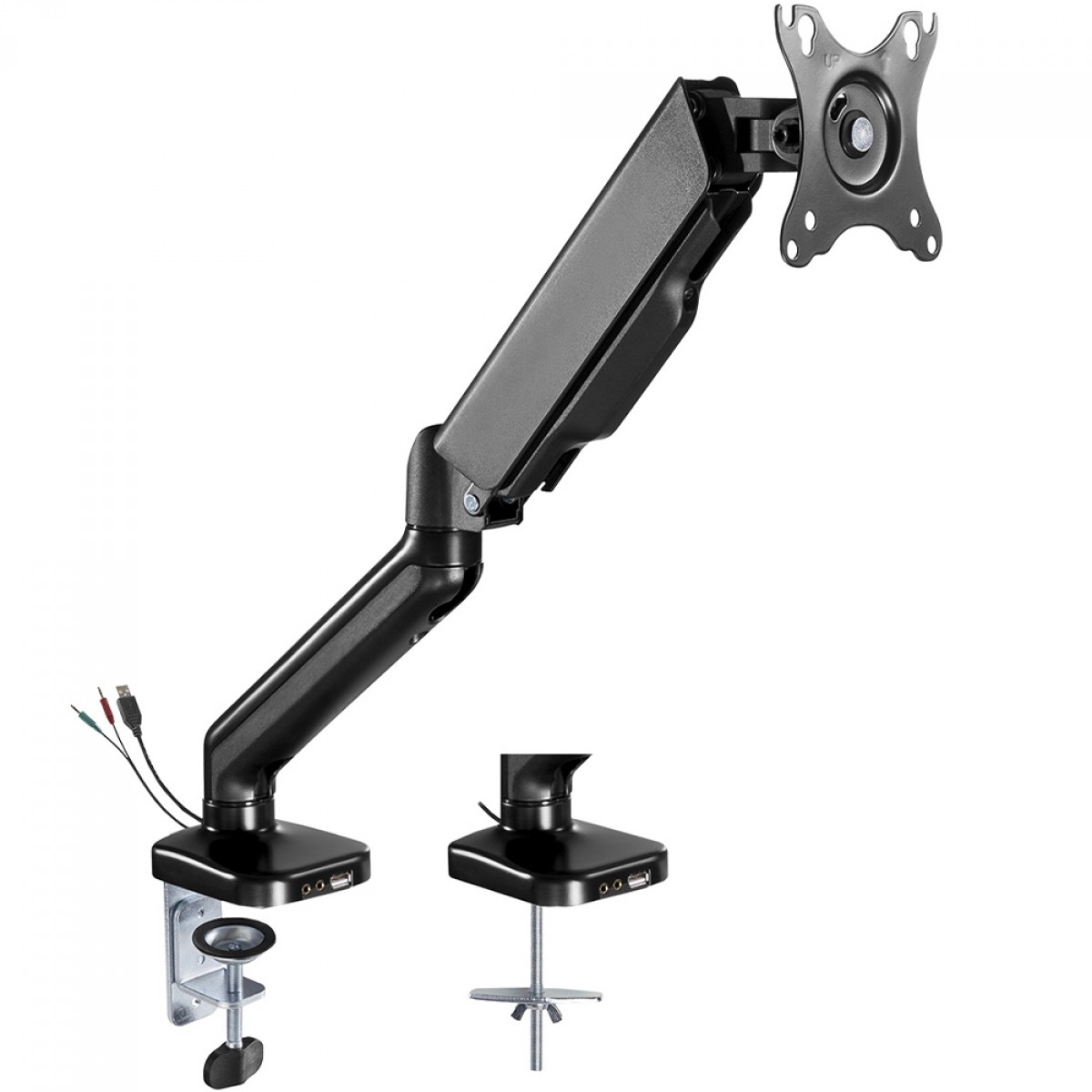 Suporte de Mesa PCYes, Articulado, Para Monitor 17 Até 32 Pol, Com Porta USB 2.0, Áudio e Microfone, Preto, SM-046USB