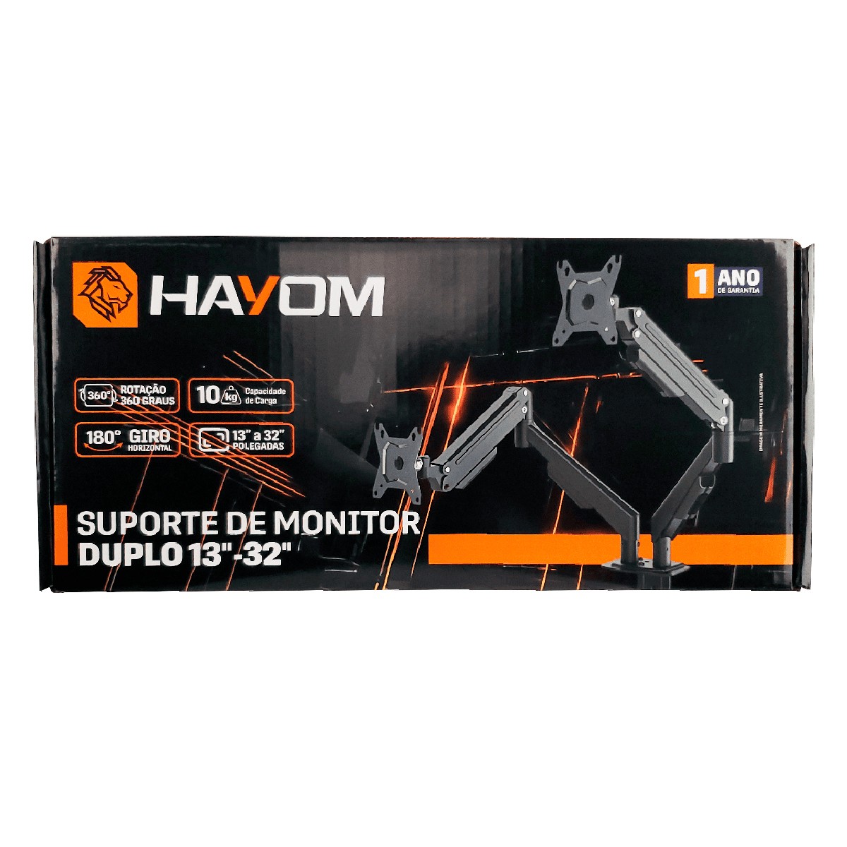 Suporte de Monitor Hayom Duplo, Articulado, Para Monitores de 13 Até 32 Polegadas, Preto, TV8001
