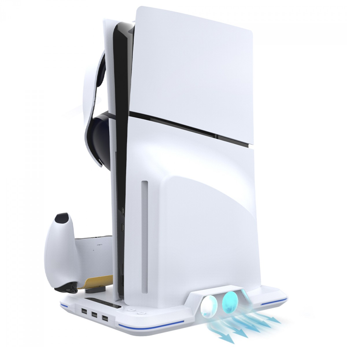 Suporte Vertical Ipega Para PS5 Slim, RGB, Com Cooler Para Refrigeração, Dock De Carregamento Para Controle Dualsense e Suporte De Headset, Branco, PG-P5S020W