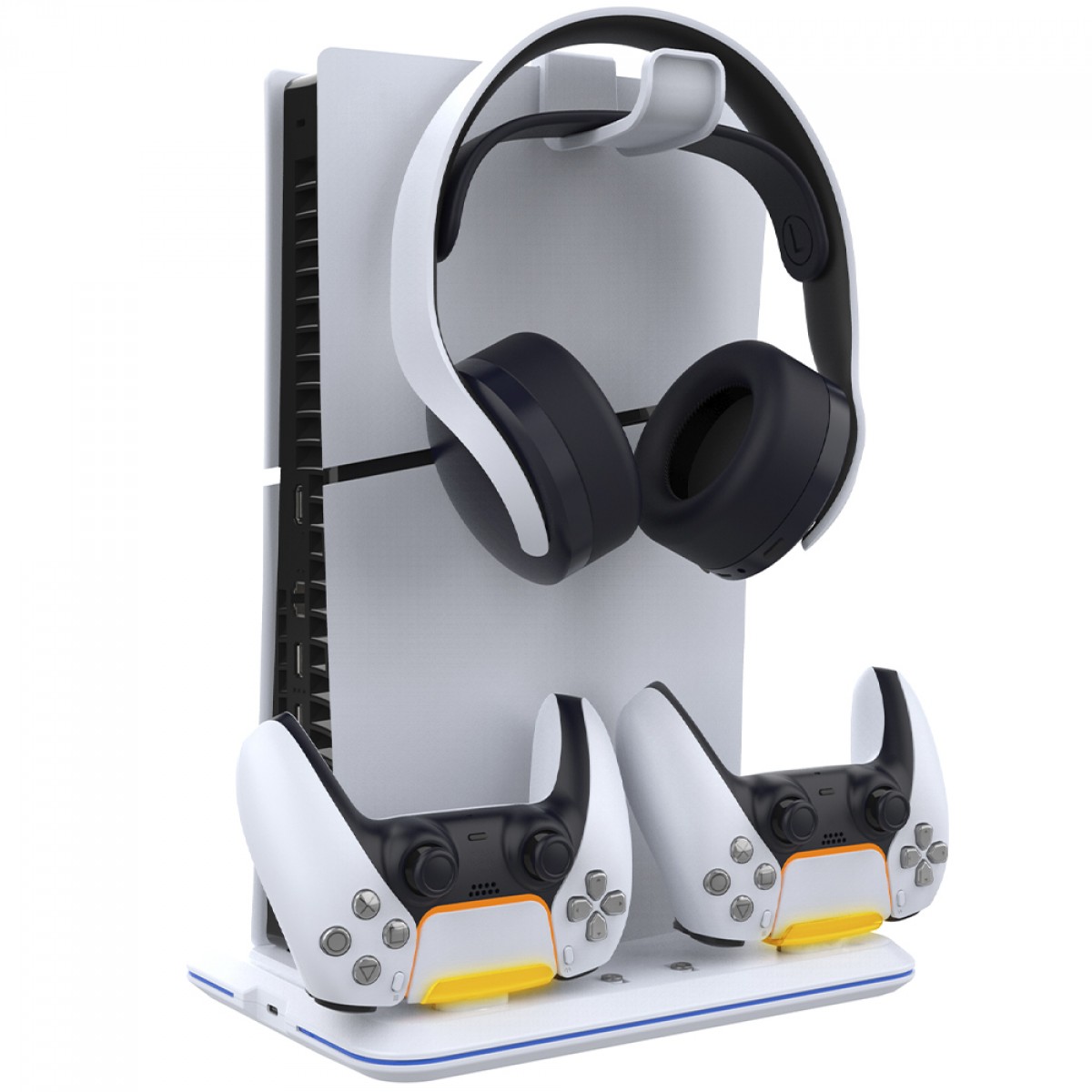 Suporte Vertical Ipega Para PS5 Slim, RGB, Com Cooler Para Refrigeração, Dock De Carregamento Para Controle Dualsense e Suporte De Headset, Branco, PG-P5S020W