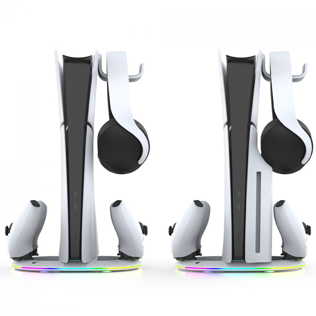 Suporte Vertical Ipega Para PS5 Slim, RGB, Com Dock De Carregamento Para Controle Dualsense e Suporte De Headset, Branco, PG-P5S045