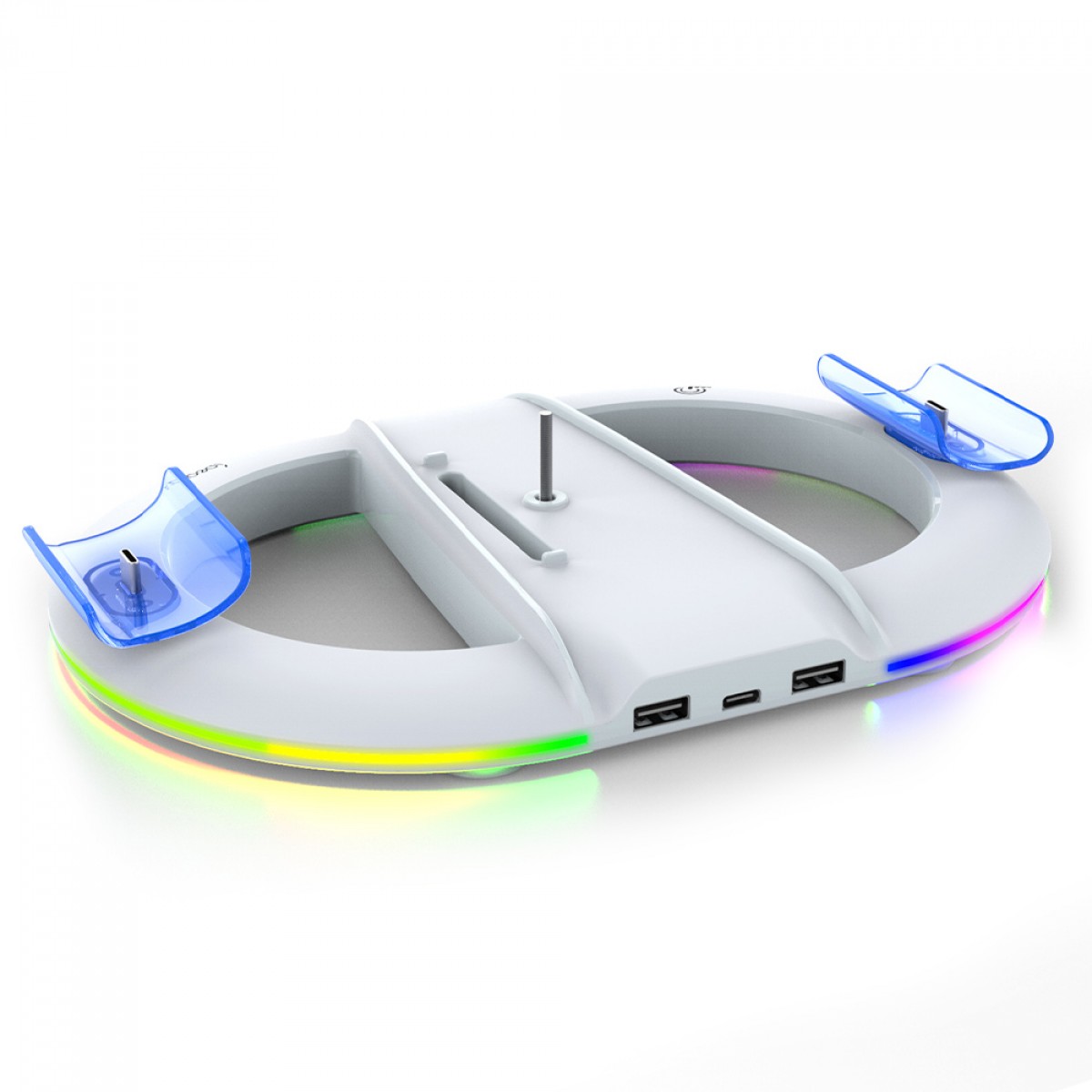 Suporte Vertical Ipega Para PS5 Slim, RGB, Com Dock De Carregamento Para Controle Dualsense e Suporte De Headset, Branco, PG-P5S045