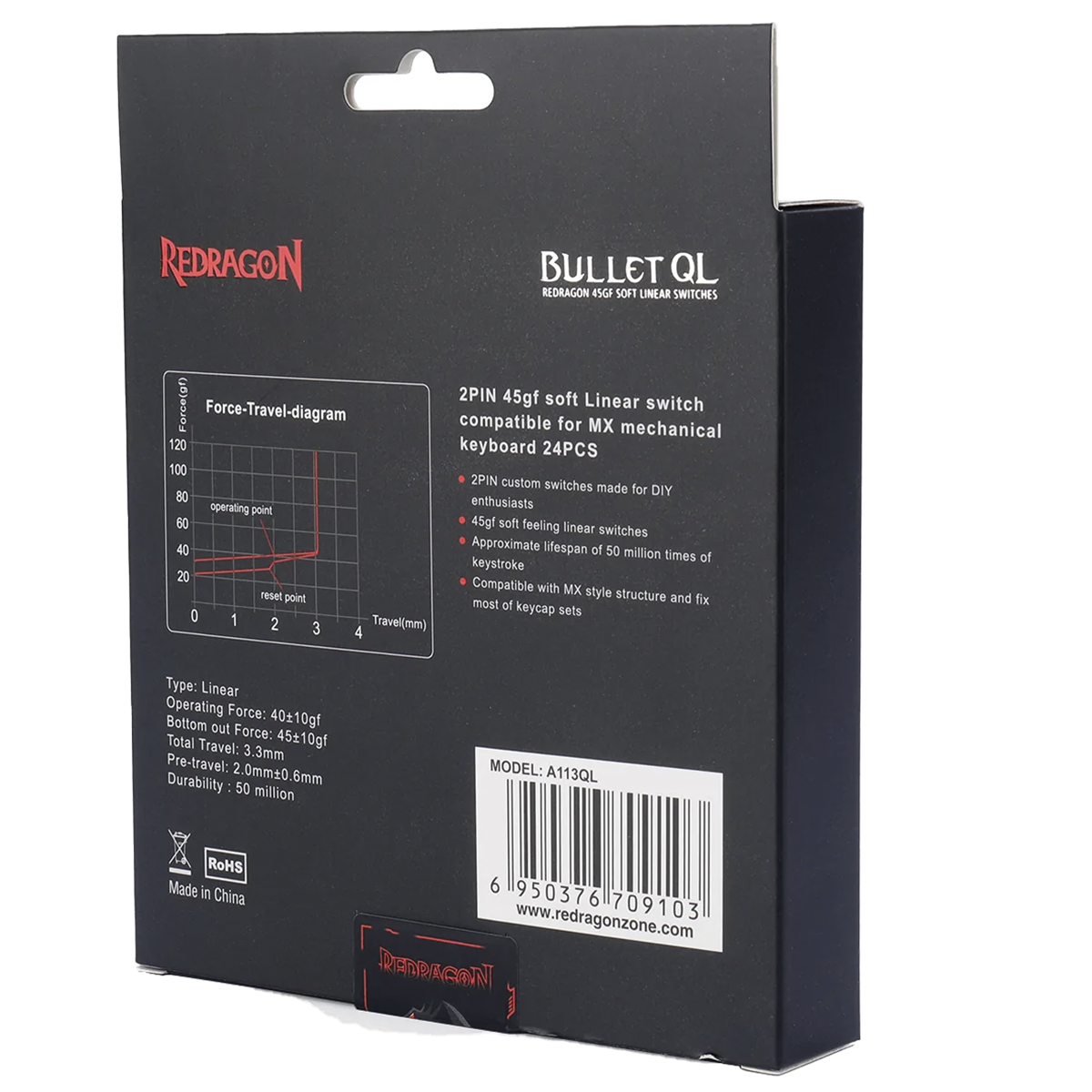 Switch Para Teclado Mecânico Redragon, Linear, Kit Com 24 Unidades, Bullet QL, A113QL