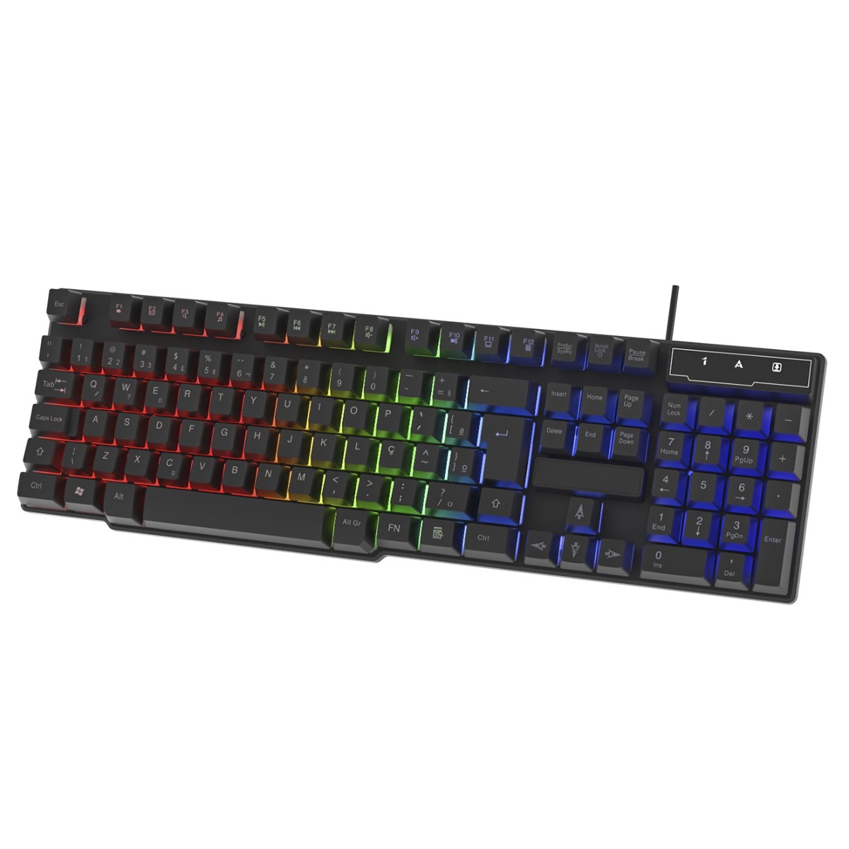 Teclado Gamer Evolut CV01, 100%, Rainbow, Membrana, ABNT2, Preto