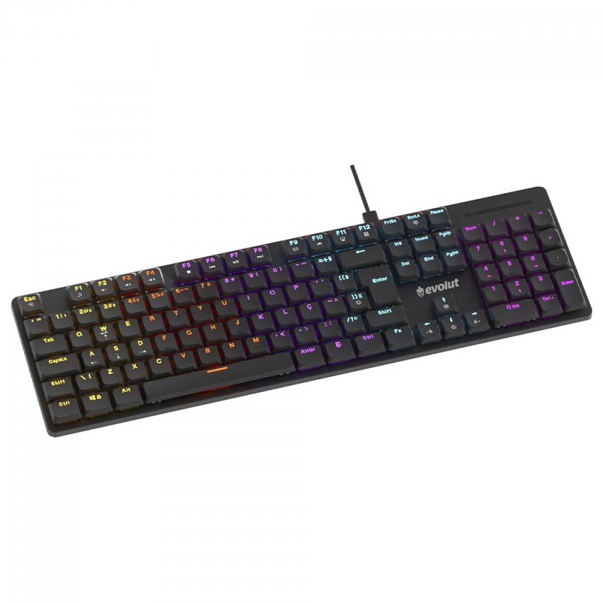 Teclado Gamer Mecânico Evolut EG222/RYZ, Low Profile, RGB, Switch Red, ABNT2, Preto
