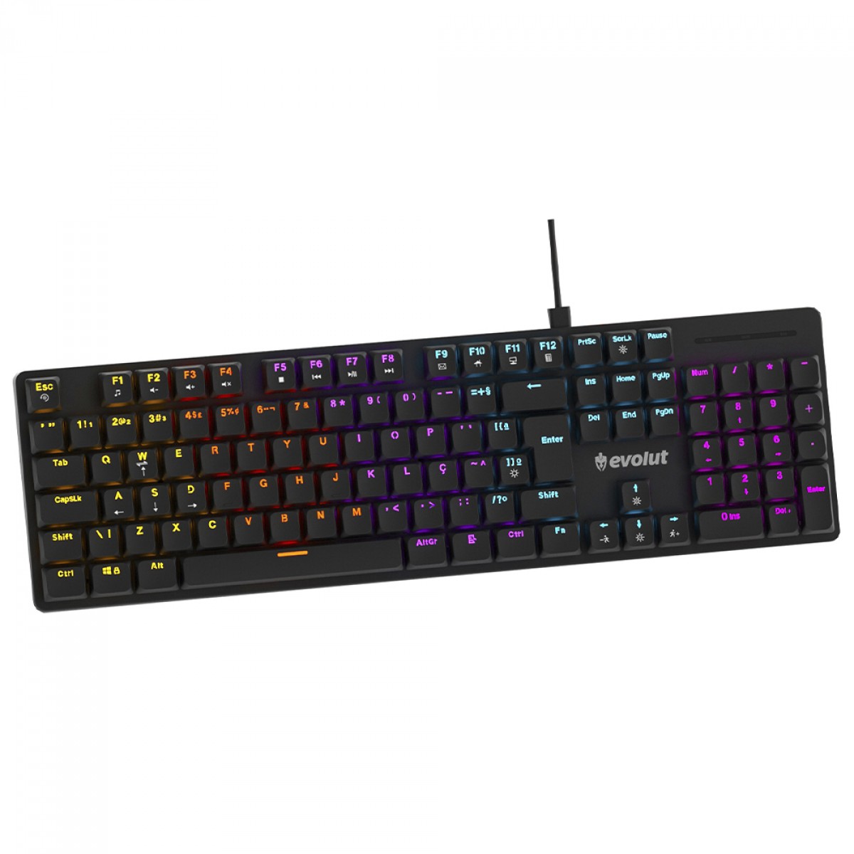 Teclado Gamer Mecânico Evolut EG222/RYZ, Low Profile, RGB, Switch Red, ABNT2, Preto