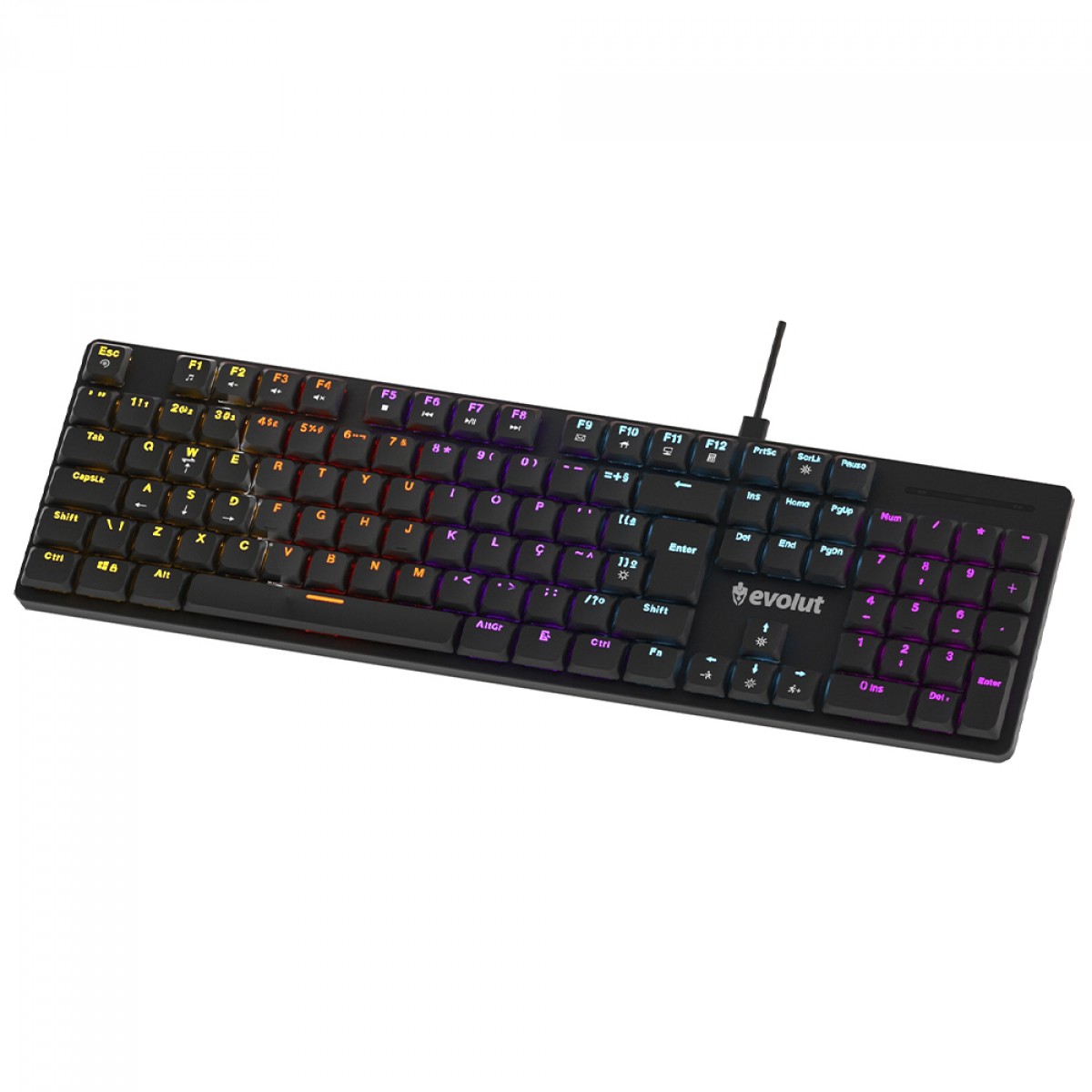 Teclado Gamer Mecânico Evolut EG222/RYZ, Low Profile, RGB, Switch Red, ABNT2, Preto