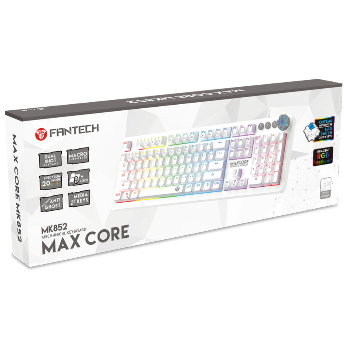 Teclado Gamer Mecânico Fantech Max Core Edição Space, RGB, Switch Brown, White, MK852