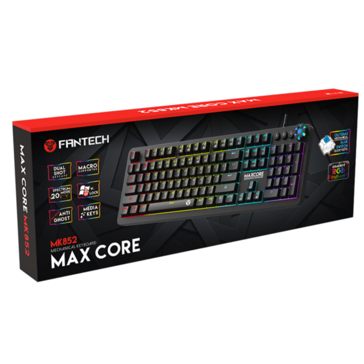 Teclado Gamer Mecânico Fantech Max Core, RGB, Switch Blue, Black, MK852