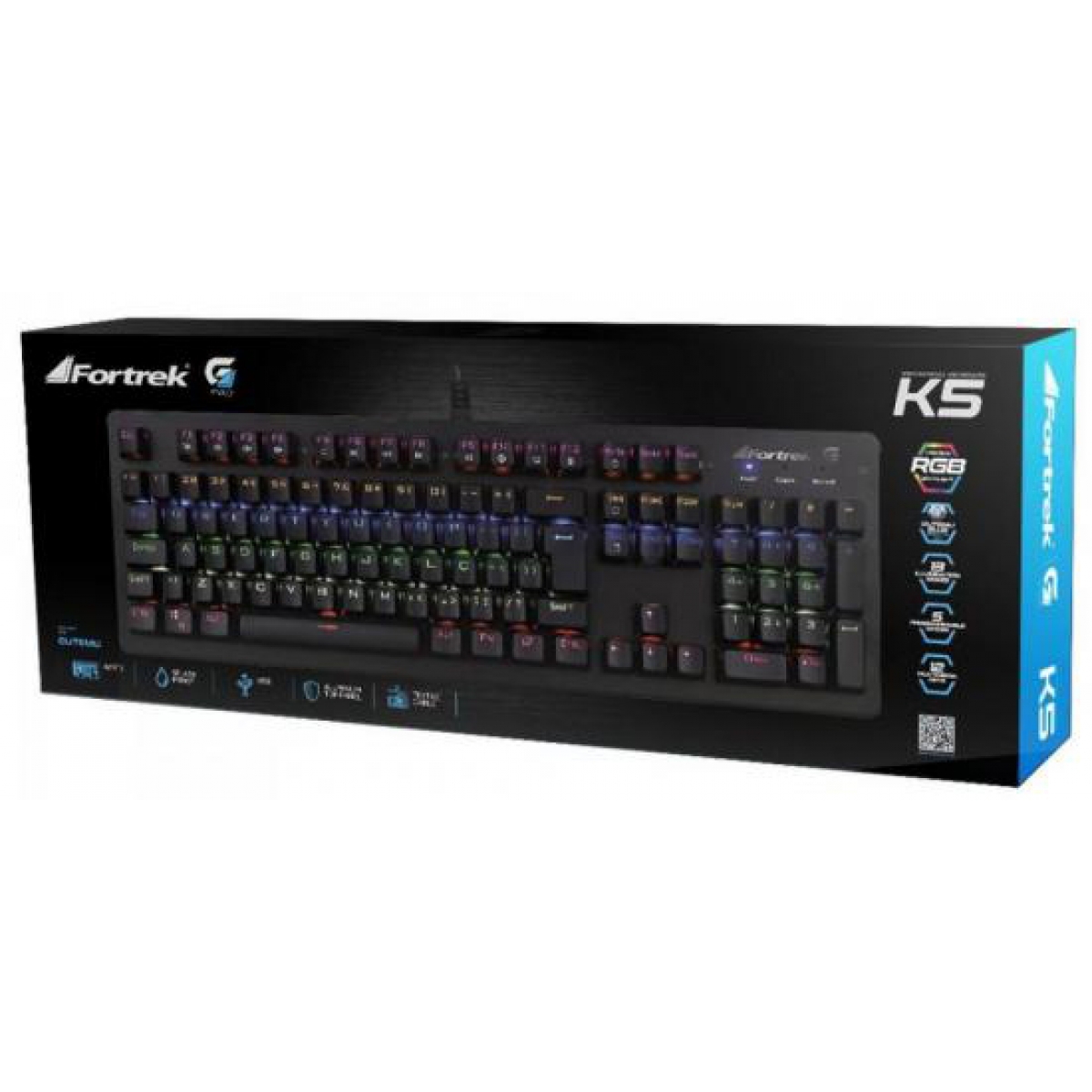 Teclado Gamer Mecânico Fortrek K5 RGB, Switch Blue, ABNT2, Black