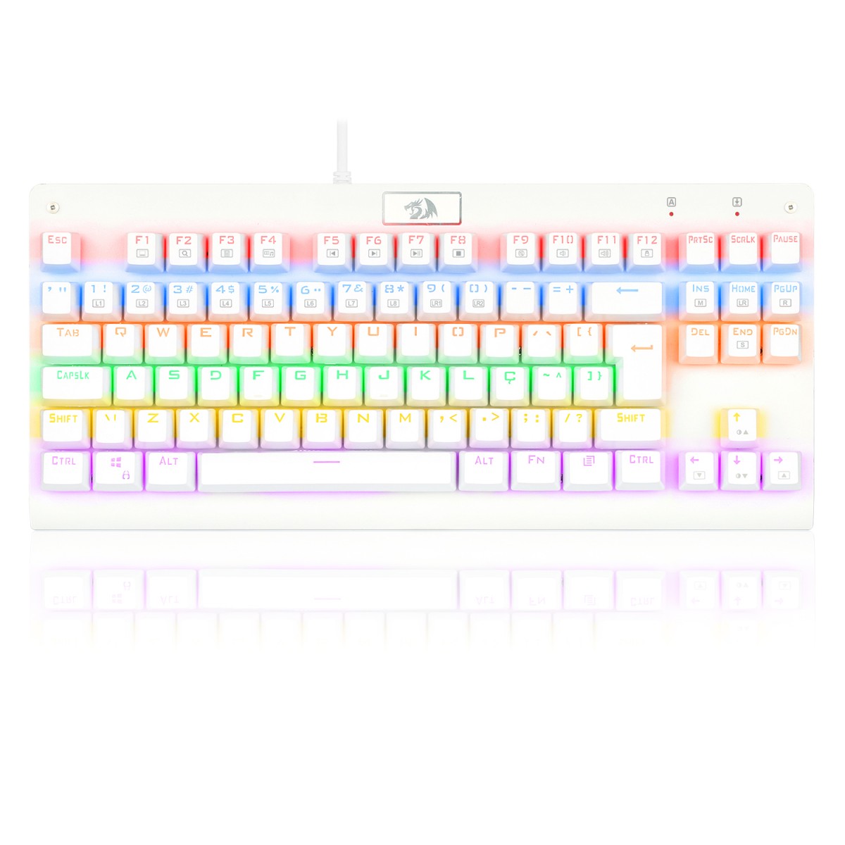 Teclado Gamer Mecânico Redragon Dark Avenger Lunar K568W-R, Rainbow, Switch Blue, ABNT2, White, K568W-R